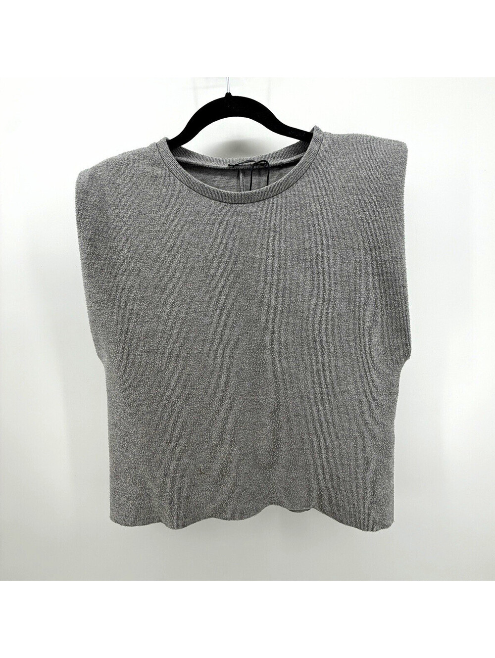 Zara Women’s Gray Knit Cotton Round Neck Tank Top Shoulder Pads Size S